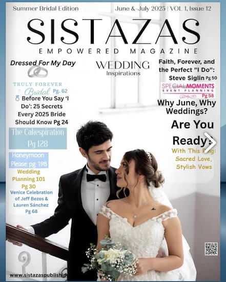 Cover of Sistazas Empowered Magazine's Summer 2025 Wedding Edition featuring Tammy Waterman of Special Moments Event Planning.