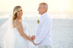 A bride and groom on Clearwater Beach