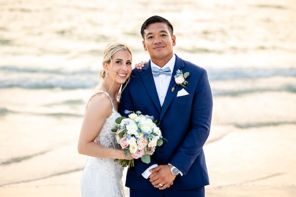 A bride and groom on Clearwater Beach.
