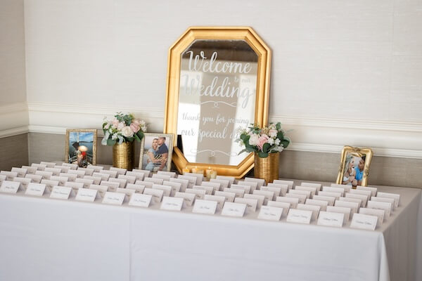 Escort card table at a Hyatt Clearwater wedding reception. 