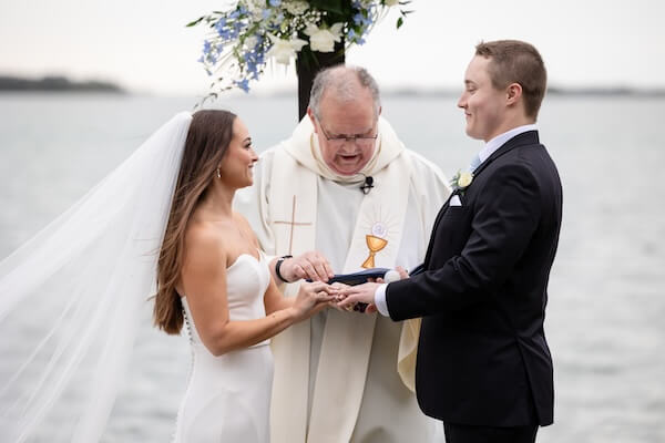 A waterfront wedding ceremony at Tampa Bay Watch.