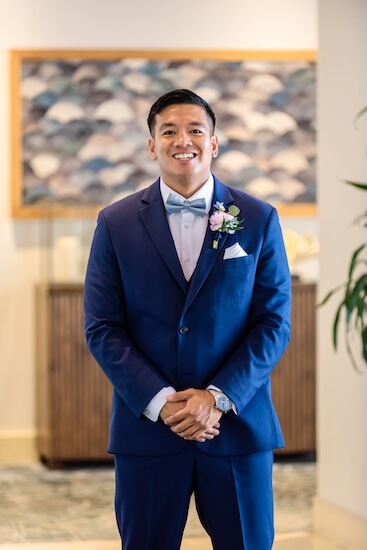 A groom before his Hyatt Clearwater wedding.