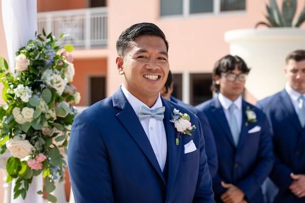 A groom waiting his bride's arrival.