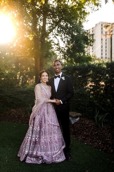 A newlywed couple's portraits after their Tampa Garden Club wedding ceremony.
