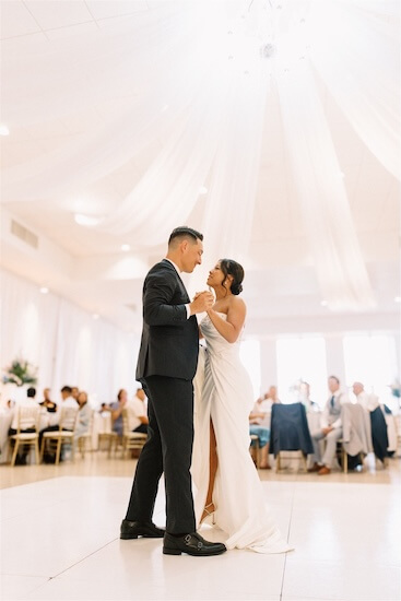 A newlywed couple's first dance at their Tampa wedding.