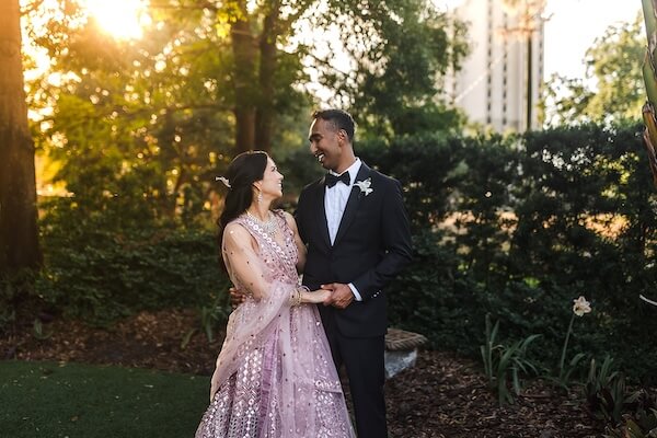 A newlywed couple's portraits after their Tampa Garden Club wedding ceremony.