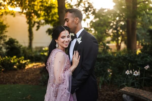 A newlywed couple's portraits after their Tampa Garden Club wedding ceremony.