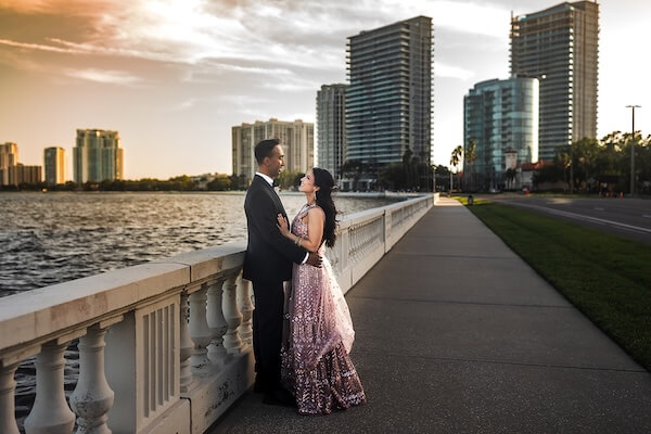 A newlywed couple's portraits after their Tampa Garden Club wedding ceremony.