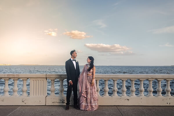 A newlywed couple's portraits after their Tampa Garden Club wedding ceremony.