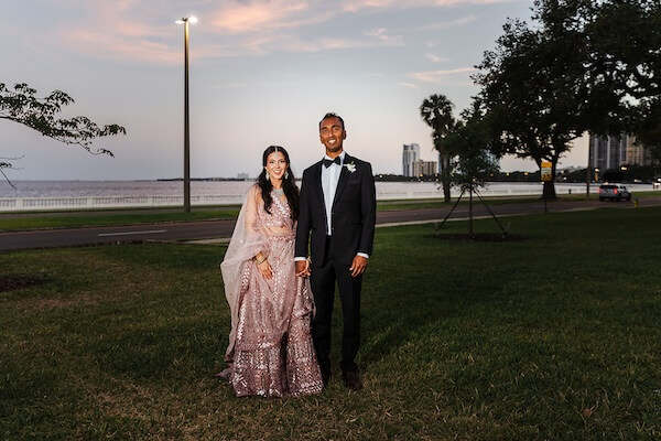 A newlywed couple's portraits after their Tampa Garden Club wedding ceremony.