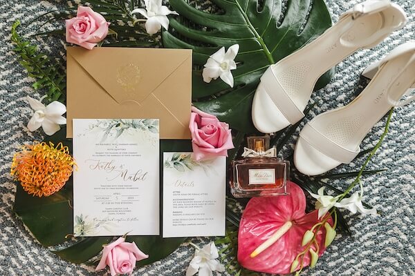 Wedding details for a tropical themed Tampa Garden Club wedding.