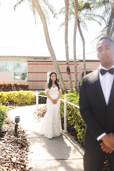 A Tampa bride and groom's first look.