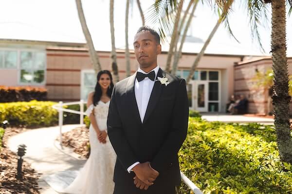A Tampa bride and groom's first look.