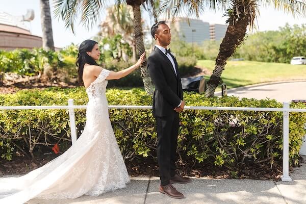 A Tampa bride and groom's first look.