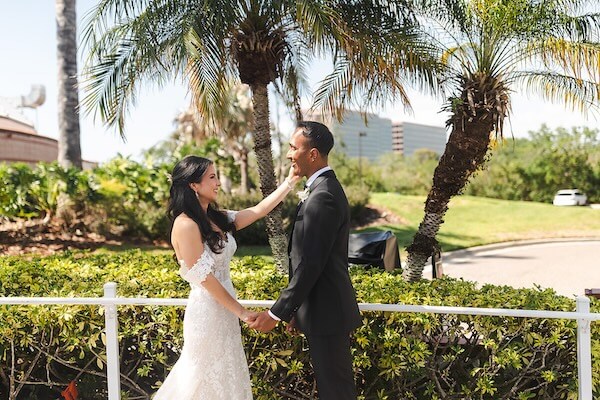 A Tampa bride and groom's first look.