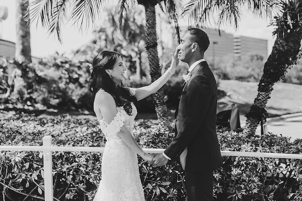 A Tampa bride and groom's first look.