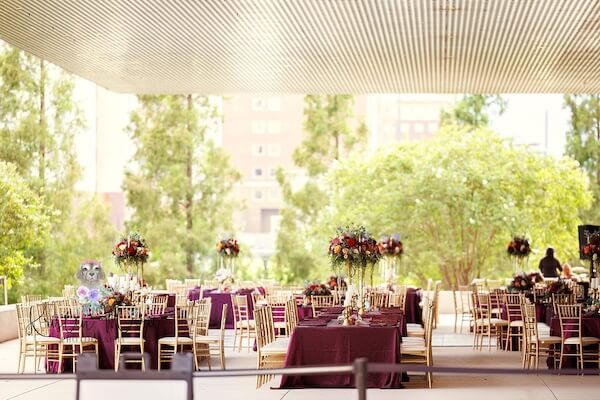 A luxurious wedding recption on the terrace of the Tampa Museum of Art.