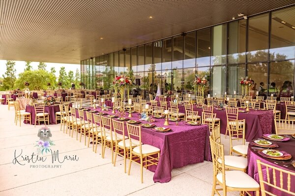 A luxurious wedding recption on the terrace of the Tampa Museum of Art.