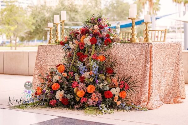 A showstopping sweetheart table for a Tampa Museum of Art wedding.
