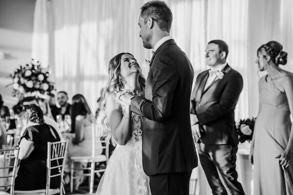 a bride and groom's first dance during their Opal Sand wedding reception.