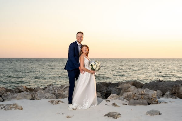 Sunset wedding portraits on Clearwater Beach.