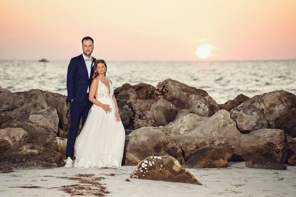 Sunset wedding portraits on Clearwater Beach.