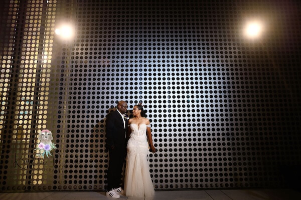 Bride adn groom at their Tampa Museum of Art wedding reception.