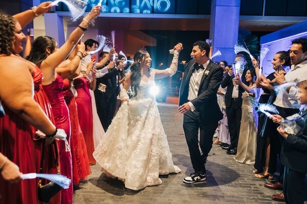 A bride and groom's sendoff at their Opal Sands wedding.