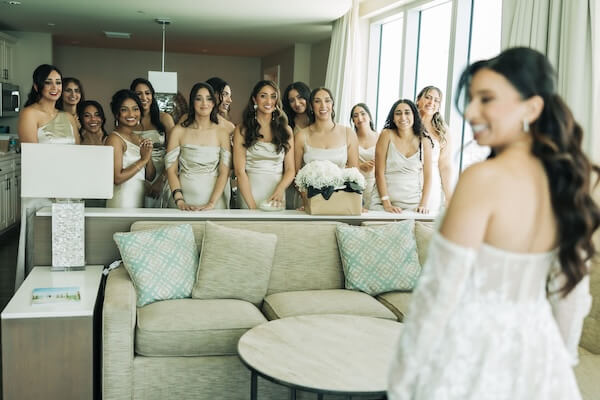 A bride and her bridal party before her clearwater wedding.