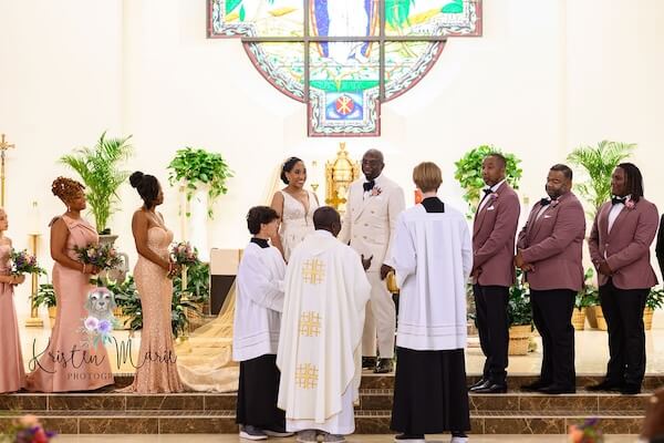 A wedding ceremony at Christ The King Catholic church in Tampa.