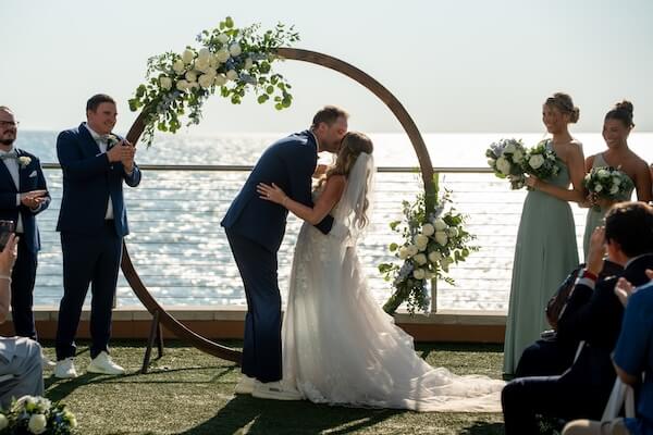 Bride adn groom's first kiss.